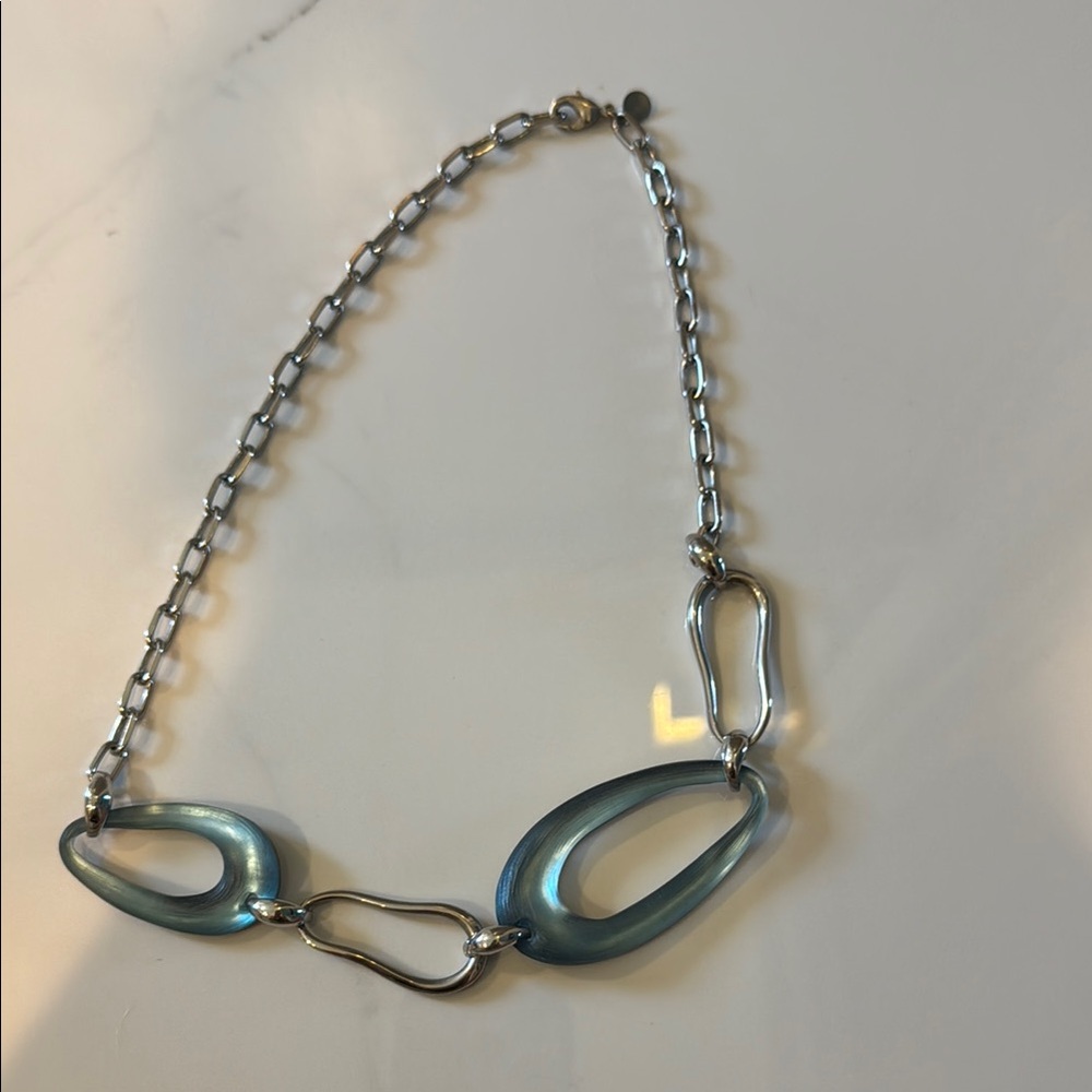 Alexis Bittar Blue and Silver Modern Necklace